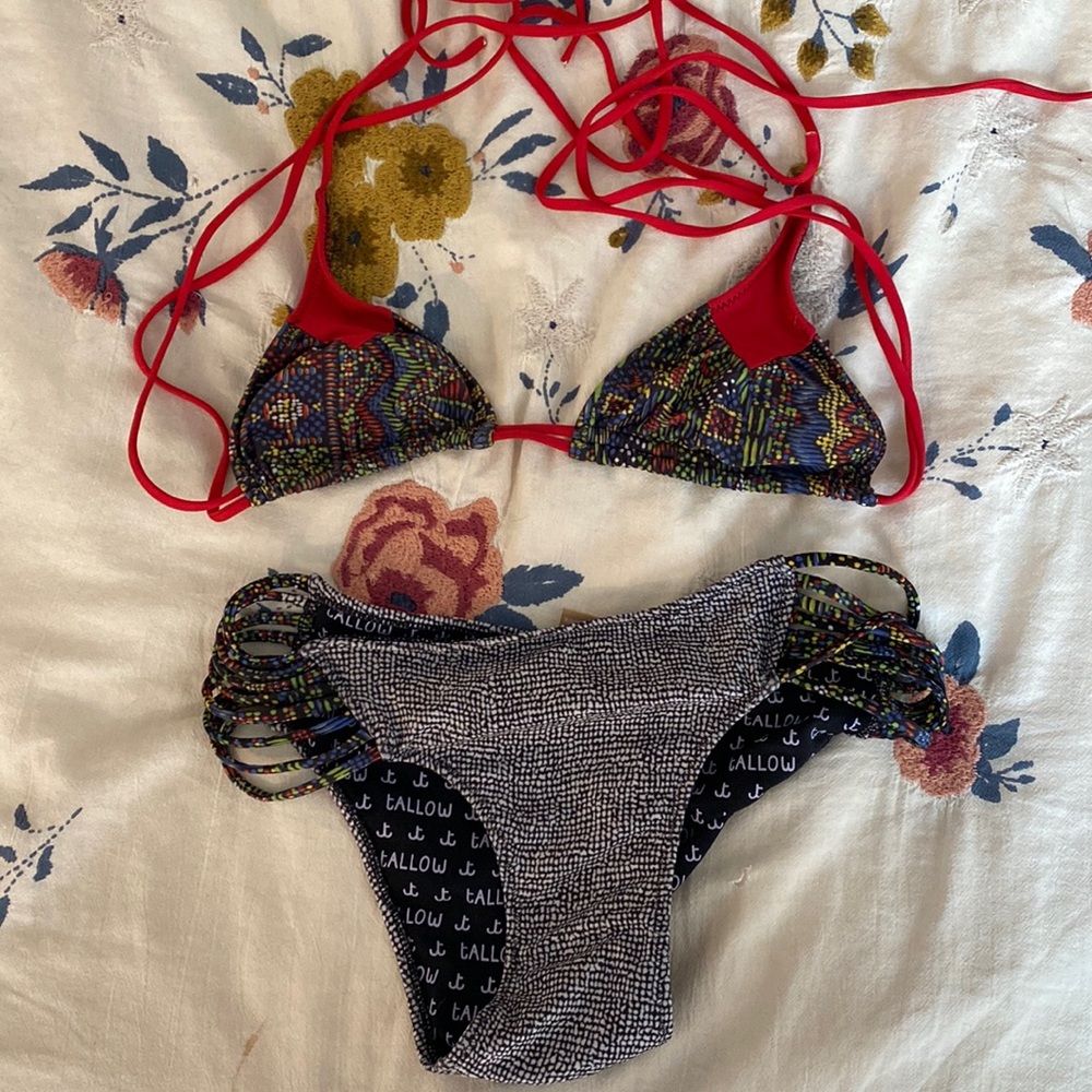 Red Multicolor Triangle Bikini Set - 2-Piece Women’s Swimwear